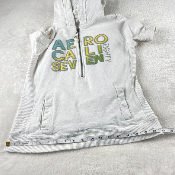 Aeropostale‎ Y2K Short Sleeve Hoodie Sweatshirt Womens Sz M White Half Zip Vtg - Picture 11 of 13